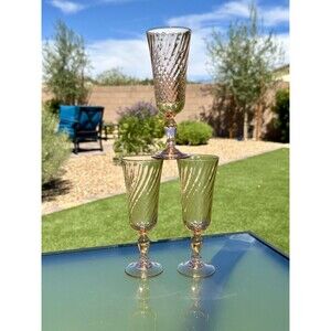 Vintage Arcoroc France Rosaline Pink Swirl Champagne Flutes - Set of 3